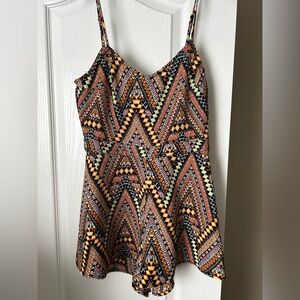 Divided Multicolor Tribal Print Romper with Back cutout